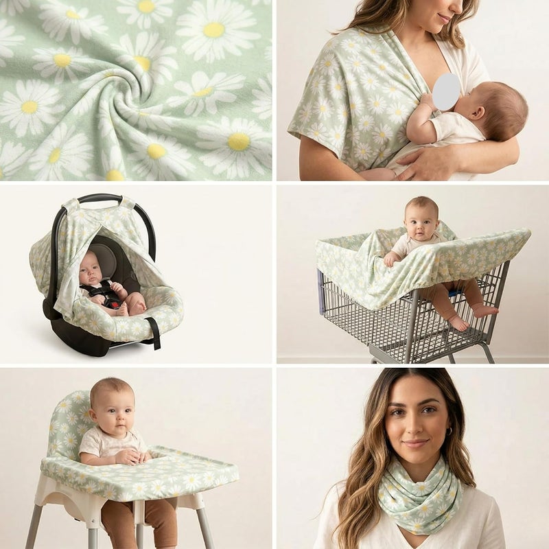 Turtees 5-in-1 Multi Use Nursing Cover - Soft and Breathable Daisy Print - Image 4