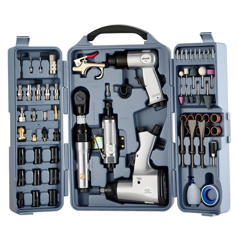 VEVOR 71 Pieces Pro Air Tool and Accessories Kit - 1/2" Air Impact Wrench, 3/8" Ratchet Wrench, 1/2" Die Grinder, 4500BPM Hammer, Blow Gun for Auto Repair, Home DIY Project - Storage Case Included - Image 1