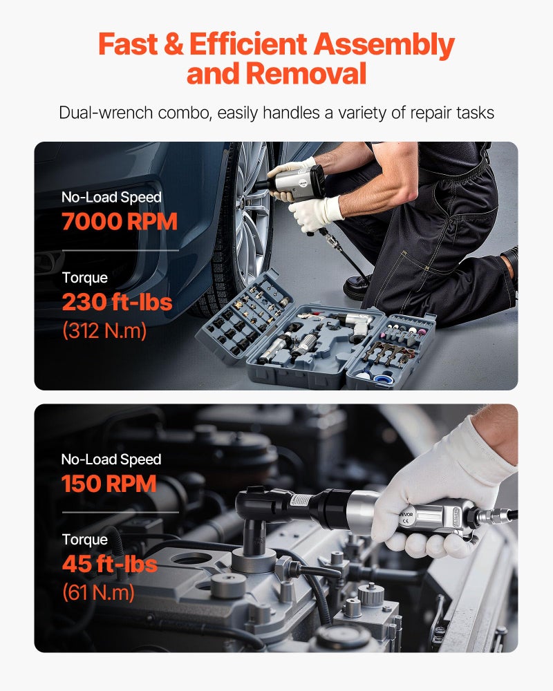 VEVOR 71 Pieces Pro Air Tool and Accessories Kit - 1/2" Air Impact Wrench, 3/8" Ratchet Wrench, 1/2" Die Grinder, 4500BPM Hammer, Blow Gun for Auto Repair, Home DIY Project - Storage Case Included - Image 3