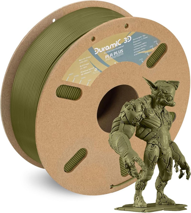 DURAMIC 3D PLA+ Filament 1.75mm 1Kg Army Green, PLA Plus Filament 1Kg Spool(2.2lbs) Tougher and Stronger, Dimensional Accuracy Probability +/- 0.02mm - Image 1