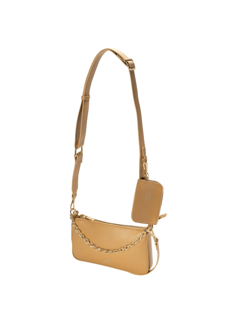 Bata Zip Closure Shoulder Bag with Pouch and Detachable Crossbody Strap