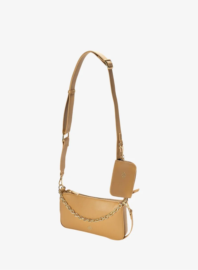 Bata Beige Zip Closure Shoulder Bag with Pouch and Detachable Crossbody Strap for Women | Best Price UAE