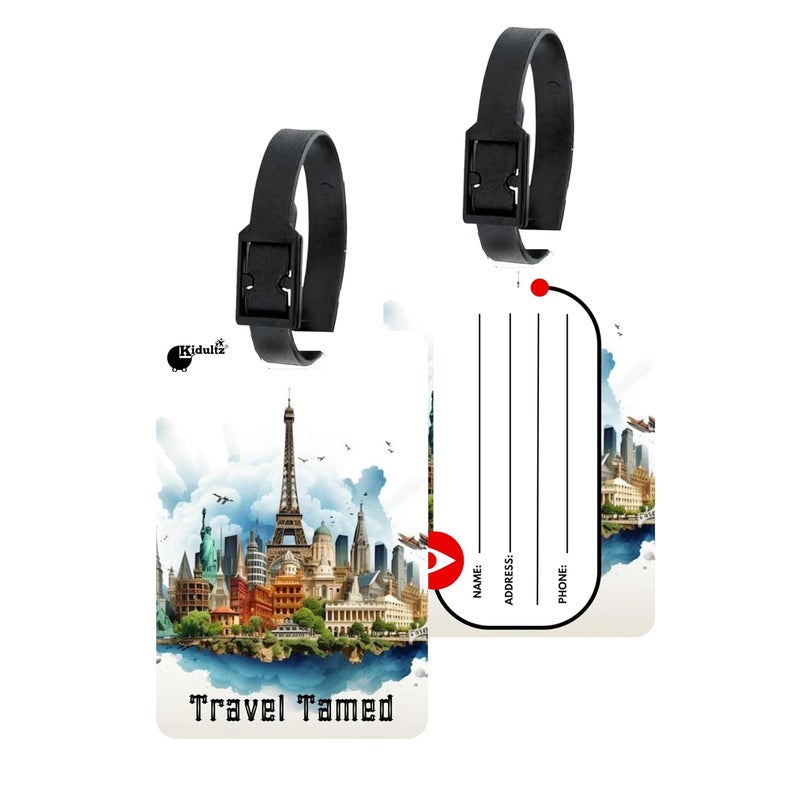 (Set of 10) Synthetic Luggage Tags with Black Strap Loop | Durable, Waterproof, Anti-Break Travel ID Tags for Suitcases, Backpacks, School & Office Bags (Model No.95)