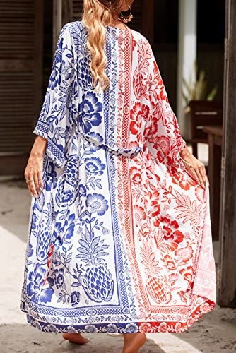 YouKD Women's Summer Boho Cardigan Plus Size Dress Beach Coverup Robe Long Kimono One Size Bathrobes - Image 3