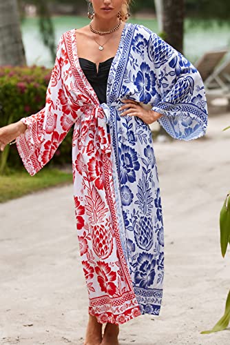 YouKD Women's Summer Boho Cardigan Plus Size Dress Beach Coverup Robe Long Kimono One Size Bathrobes - Image 4
