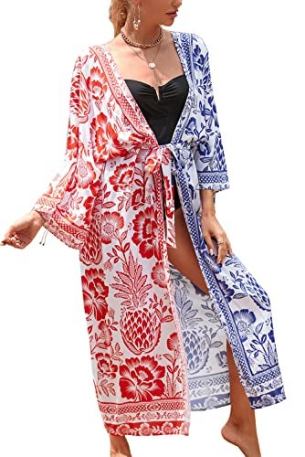 YouKD Women's Summer Boho Cardigan Plus Size Dress Beach Coverup Robe Long Kimono One Size Bathrobes - Image 2