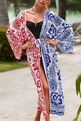 YouKD Women's Summer Boho Cardigan Plus Size Dress Beach Coverup Robe Long Kimono One Size Bathrobes - Image 5