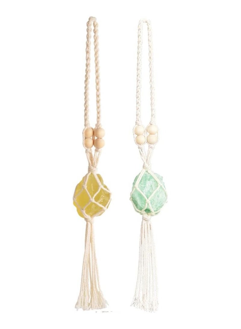 2 Pack Healing Crystal Car Hanging Ornaments - Citrine  Green Fluorite for Meditation, Yoga  Home Decor - Enhance Your Space with Positive Energy - Image 1