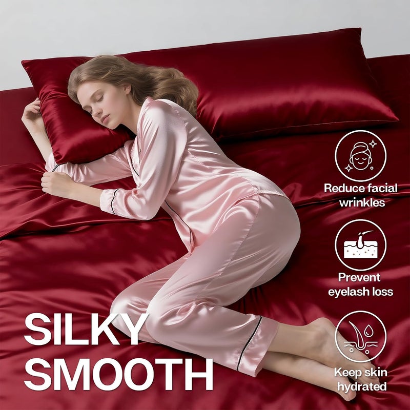 MR&HM Satin Body Pillow Cover, Soft and Breathable Body Pillow Case with Envelope Closure, Cooling and Silky Long Pillowcase for Hair and Skin,Grey (20x54, Burgundy) - Image 4