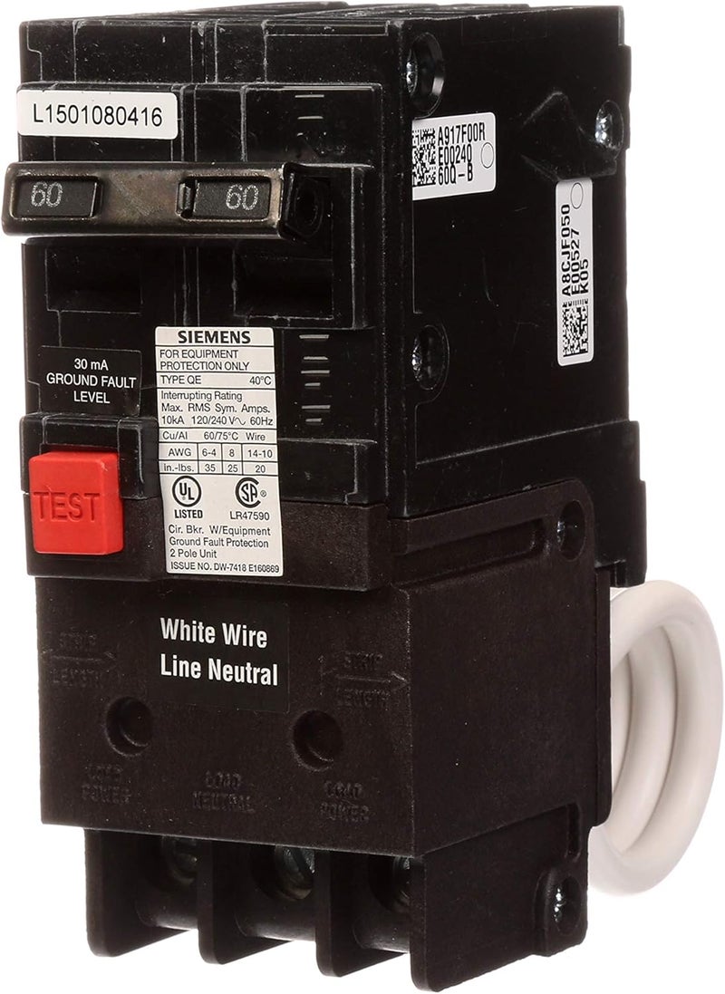 SIEMENS QE260 60Amp Double Pole 240Volt Ground Fault Equipment Protection Circuit Breaker  - Image 1