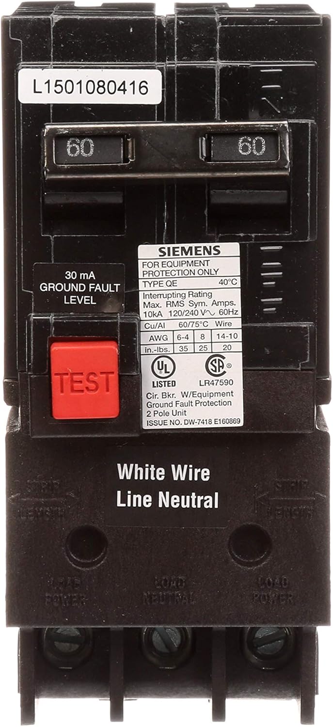SIEMENS QE260 60Amp Double Pole 240Volt Ground Fault Equipment Protection Circuit Breaker  - Image 2