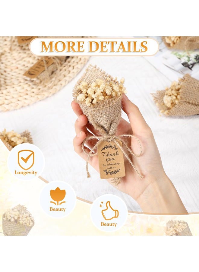 Kingdder 24 Pcs Mini Magnet Dried Flower Bouquets Baby Shower Favors for Guests Rustic Babys Breath Bridal Shower Wedding Baptism Favors with Thank You Cards Return Gifts Wedding Souvenir(White) - Image 3