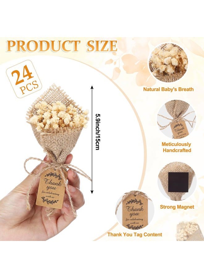 Kingdder 24 Pcs Mini Magnet Dried Flower Bouquets Baby Shower Favors for Guests Rustic Babys Breath Bridal Shower Wedding Baptism Favors with Thank You Cards Return Gifts Wedding Souvenir(White) - Image 2