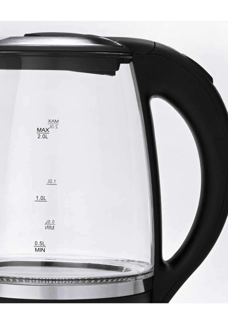 Home Glass electric kettle 1850W, capacity: 2 liters. 360-degree rotating base, easy to use. High-borosilicate glass body, durable and stain-resistant. Base made of stainless steel. Automatically shuts off when water boils. Blue indicator light.  - Image 3