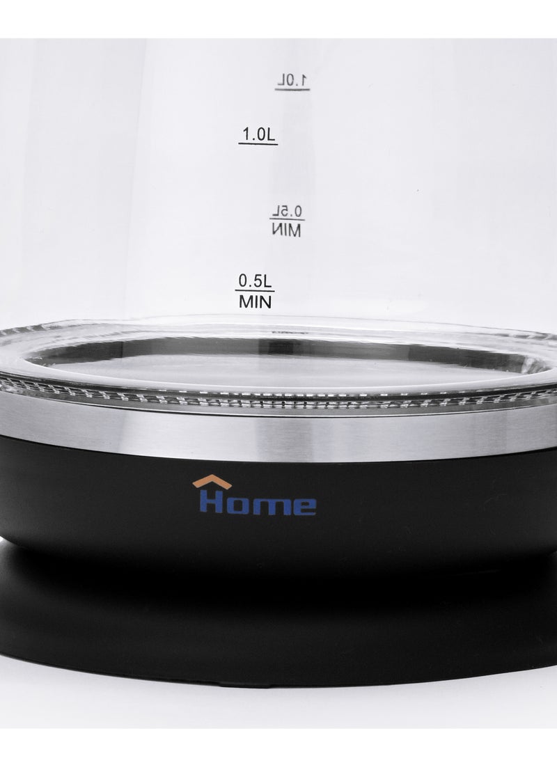 Home Glass electric kettle 1850W, capacity: 2 liters. 360-degree rotating base, easy to use. High-borosilicate glass body, durable and stain-resistant. Base made of stainless steel. Automatically shuts off when water boils. Blue indicator light.  - Image 4