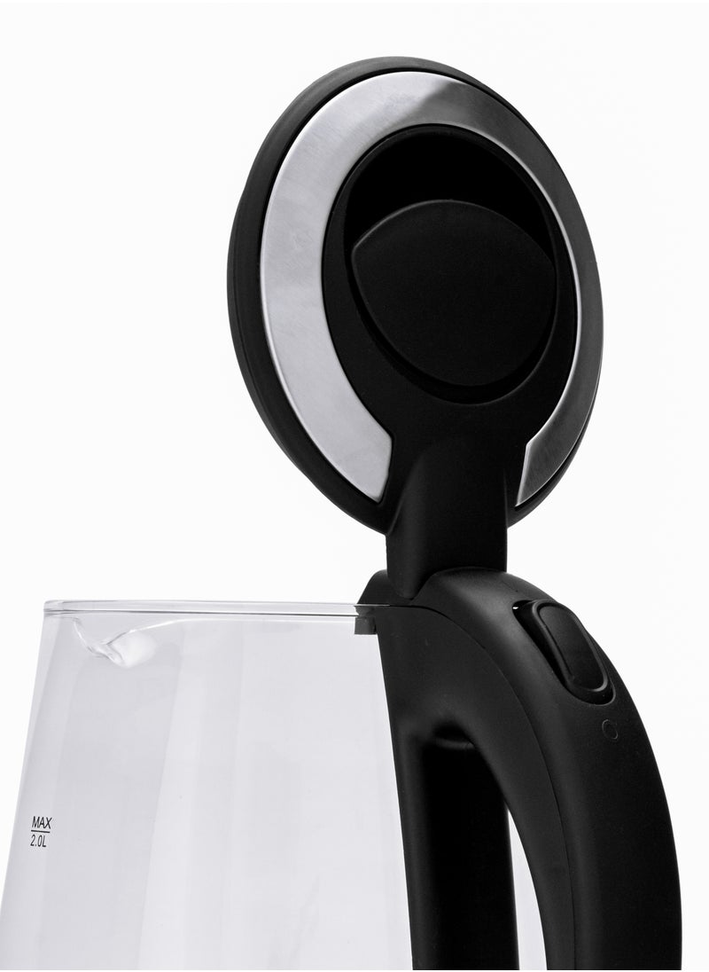Home Glass electric kettle 1850W, capacity: 2 liters. 360-degree rotating base, easy to use. High-borosilicate glass body, durable and stain-resistant. Base made of stainless steel. Automatically shuts off when water boils. Blue indicator light.  - Image 2