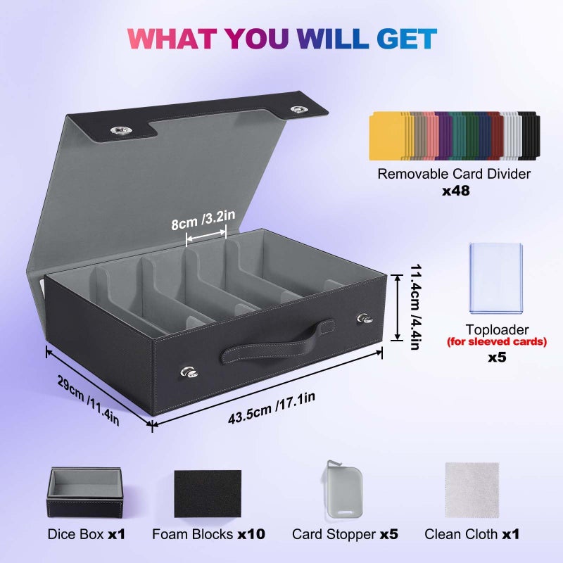UAONO Trading Card Storage Box with Commander Display, 5 Row Magic Card Box with Handle & Aluminum Alloy Locking for 3900+ Unsleeved Cards Suits for MTG PTCG TCG Sports Cards (Black Gray) - Image 3