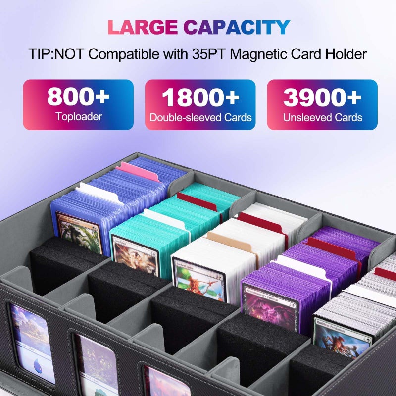 UAONO Trading Card Storage Box with Commander Display, 5 Row Magic Card Box with Handle & Aluminum Alloy Locking for 3900+ Unsleeved Cards Suits for MTG PTCG TCG Sports Cards (Black Gray) - Image 2