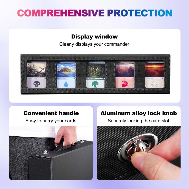 UAONO Trading Card Storage Box with Commander Display, 5 Row Magic Card Box with Handle & Aluminum Alloy Locking for 3900+ Unsleeved Cards Suits for MTG PTCG TCG Sports Cards (Black Gray) - Image 4