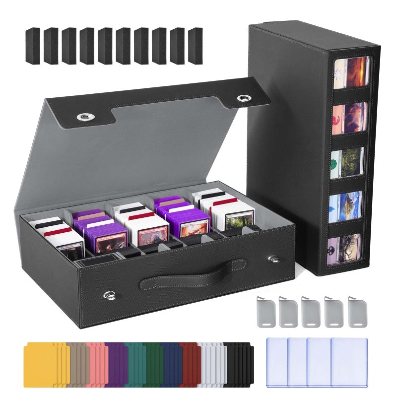 UAONO Trading Card Storage Box with Commander Display, 5 Row Magic Card Box with Handle & Aluminum Alloy Locking for 3900+ Unsleeved Cards Suits for MTG PTCG TCG Sports Cards (Black Gray) - Image 1