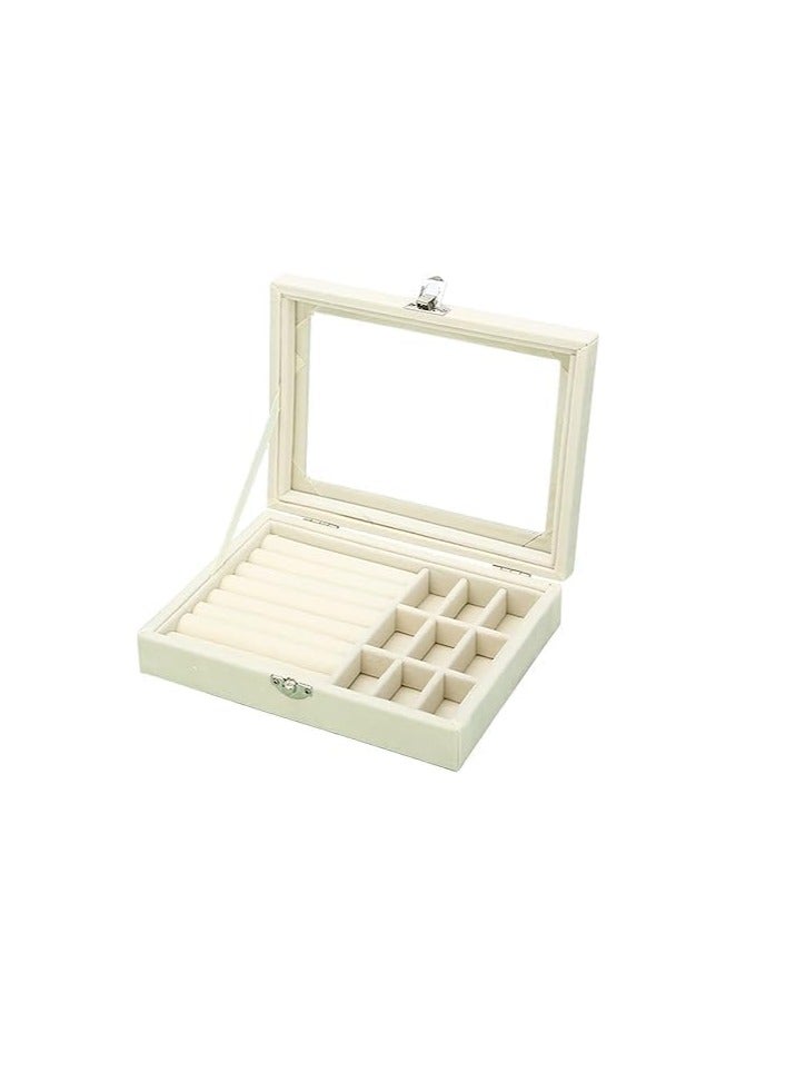 Jewelry Organizer for Rings, Earrings, Necklace, Jewelry Storage and Display Box with Lid for Women and Girls, H-Wood, Clear - Image 1