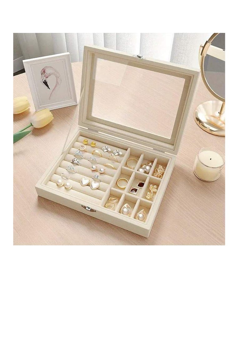 Jewelry Organizer for Rings, Earrings, Necklace, Jewelry Storage and Display Box with Lid for Women and Girls, H-Wood, Clear - Image 2