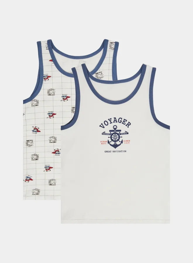 Styli Pack of 2 - Boys White Cotton Vest
