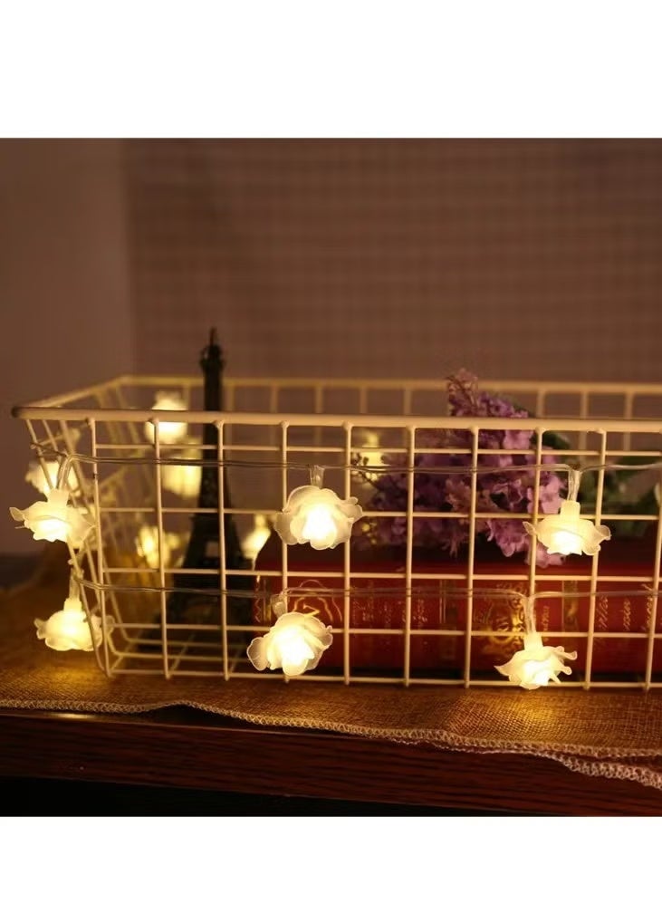 GIFT 3M 20 LED Rose Flower String Lights, Warm White Battery Operated (2xAA), Constant On Mode, Romantic Fairy Lights for Bedroom, Wedding, Party, Indoor Home Decor - Image 3