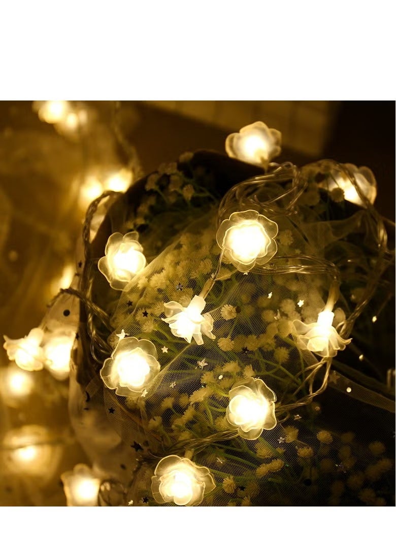 GIFT 3M 20 LED Rose Flower String Lights, Warm White Battery Operated (2xAA), Constant On Mode, Romantic Fairy Lights for Bedroom, Wedding, Party, Indoor Home Decor - Image 5