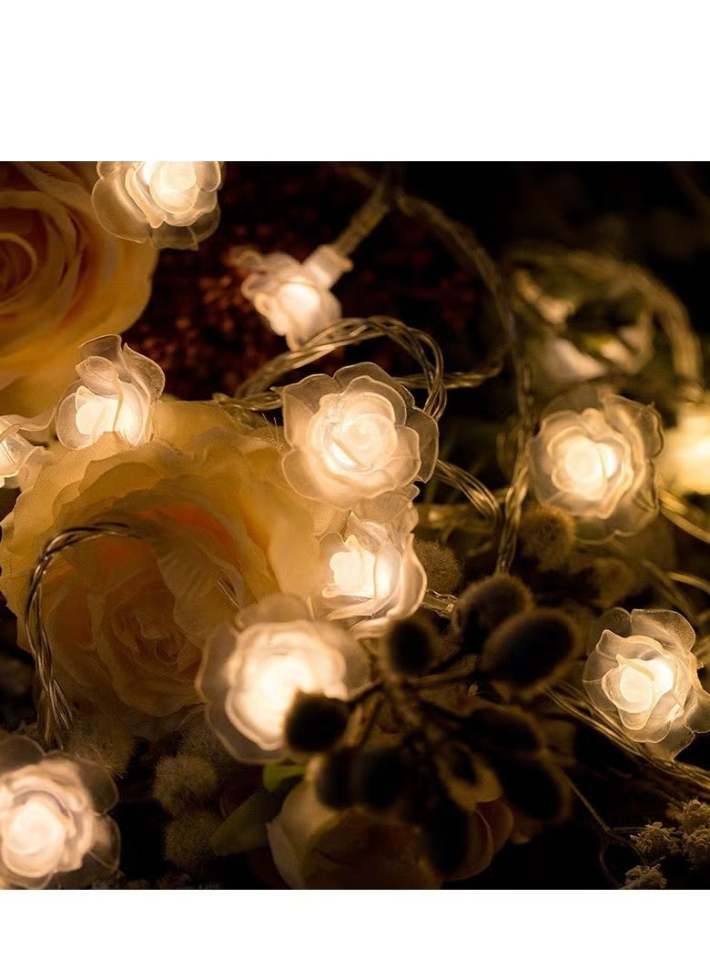 GIFT 3M 20 LED Rose Flower String Lights, Warm White Battery Operated (2xAA), Constant On Mode, Romantic Fairy Lights for Bedroom, Wedding, Party, Indoor Home Decor - Image 2