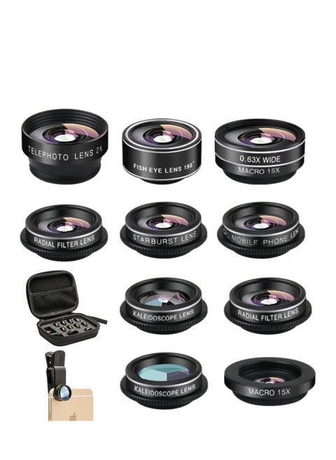 Mocalaca phone camera lens 11 lenses phone lens kit clip on fisheye macro wide angle lens attachment with travel case for iPhone 14 13 12 11 Xs X pro max samsung android smartphone