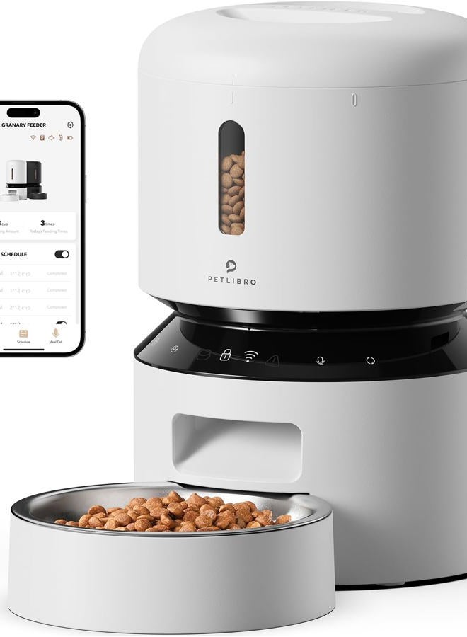 PETLIBRO Automatic Cat Feeder, 5G WiFi Automatic Pet Feeder with Freshness Preservation, 3L Timed Cat Feeders for Dry Food, Up to 48 Portions 10 Meals Per Day, Granary Pet Feeder for Cat/Dog, White  - Image 1