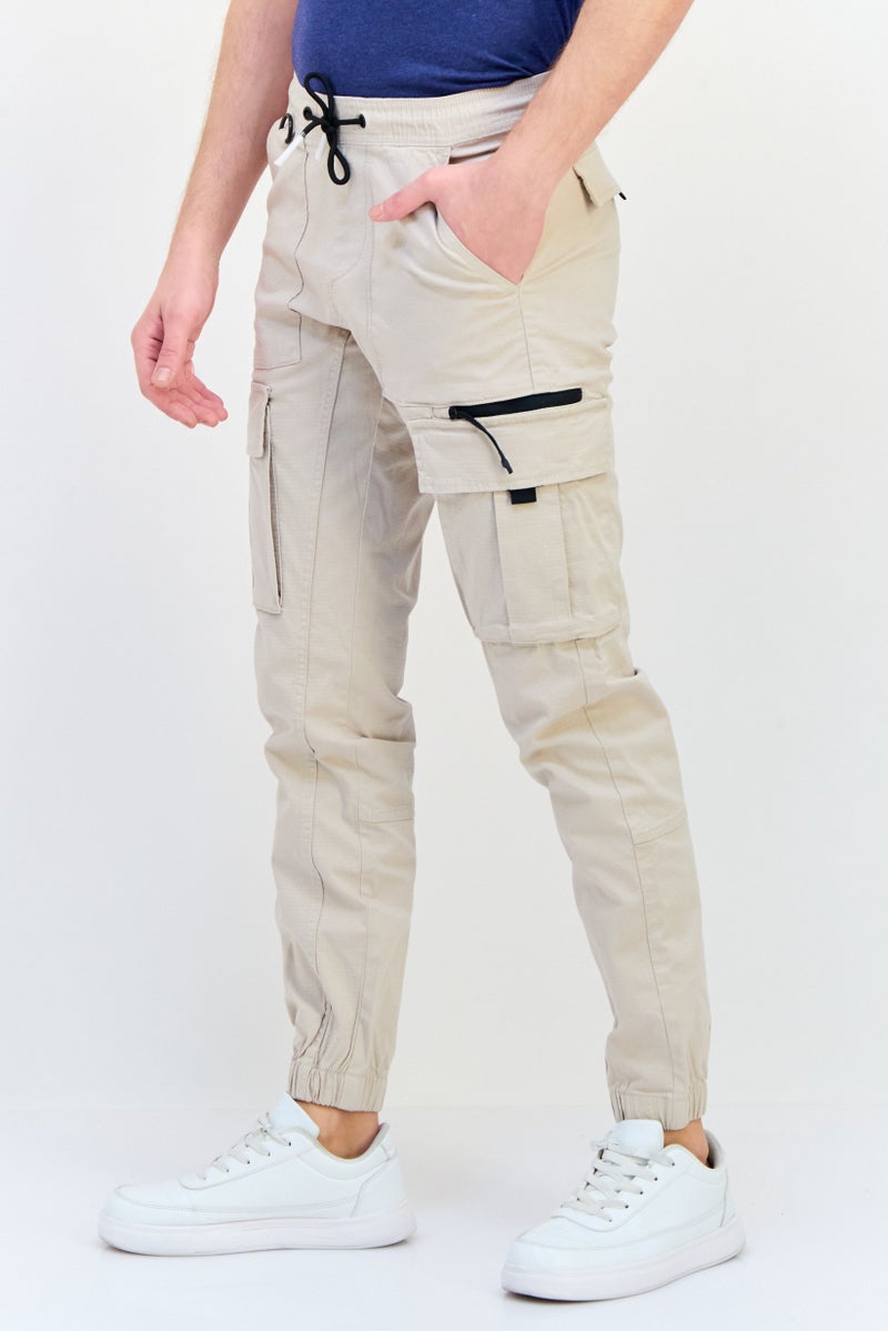Celio Men Regular Fit Plain Jogger Pants,Beige - Image 2