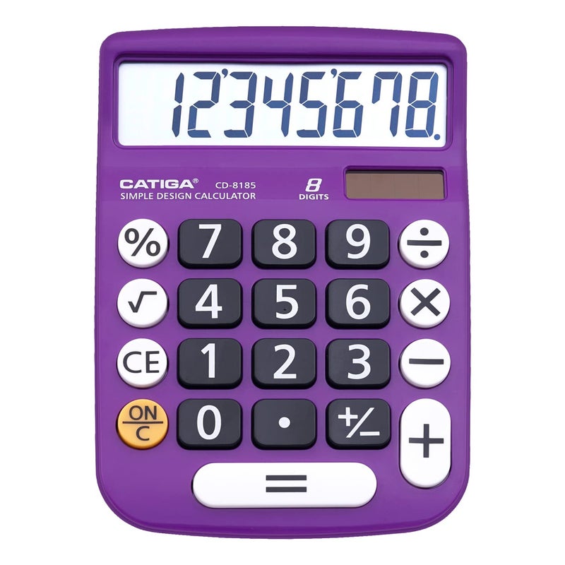 CATIGA Desktop Calculator 8 Digit with Solar Power and LCD Display, or Home, Office, School, Class and Business, 4 Function Small Basic - Image 1