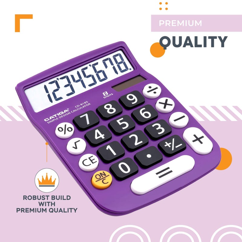 CATIGA Desktop Calculator 8 Digit with Solar Power and LCD Display, or Home, Office, School, Class and Business, 4 Function Small Basic - Image 4