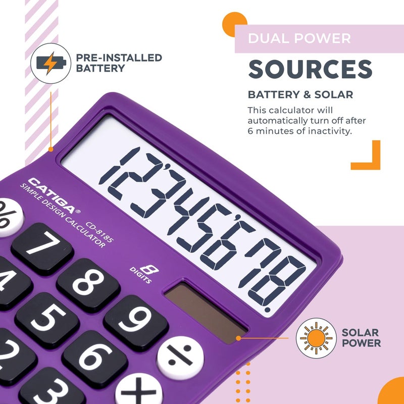 CATIGA Desktop Calculator 8 Digit with Solar Power and LCD Display, or Home, Office, School, Class and Business, 4 Function Small Basic - Image 3