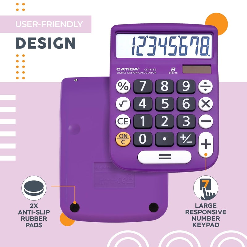 CATIGA Desktop Calculator 8 Digit with Solar Power and LCD Display, or Home, Office, School, Class and Business, 4 Function Small Basic - Image 5