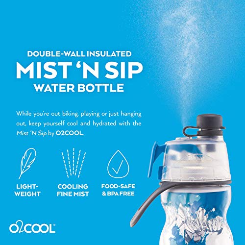O2COOL Mist 'N Sip Misting Water Bottle 2-in-1 Mist And Sip Function With No Leak Pull Top Spout Reusable Sports Water Bottle - 20 oz (Ombre Prism Pink) - Image 3