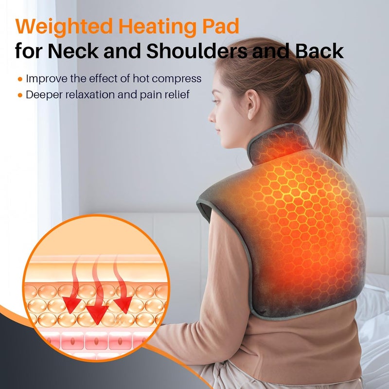 Comfytemp Weighted Heating Pad for Neck and Shoulders Heating Pads for Back Pain Relief Wearable Electric Heating Pads FSA HSA Eligible Adjustable Heated Wrap with AutoOff Mothers Day Gifts - Image 2