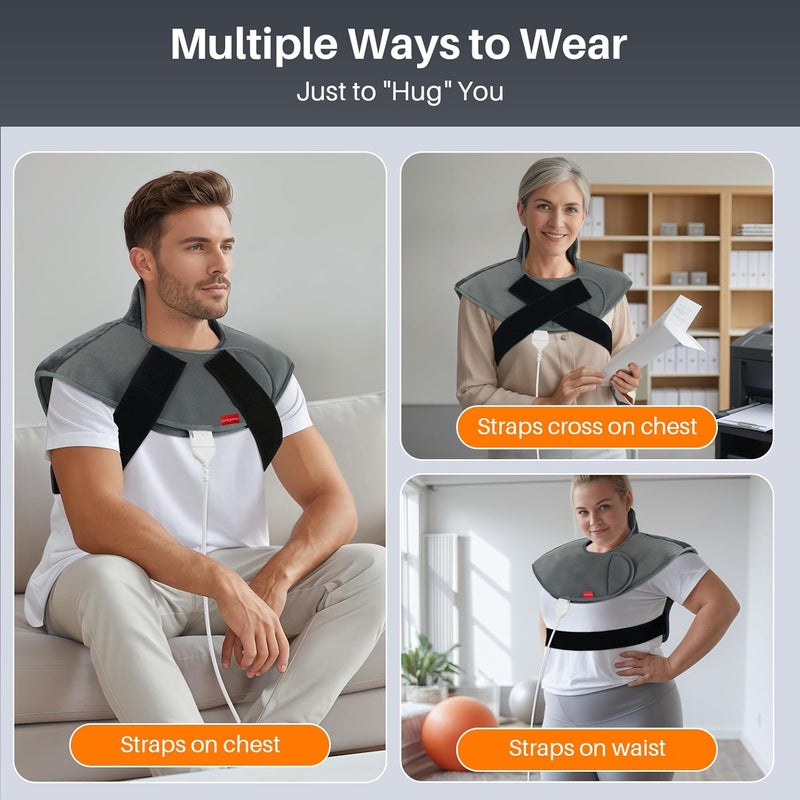 Comfytemp Weighted Heating Pad for Neck and Shoulders Heating Pads for Back Pain Relief Wearable Electric Heating Pads FSA HSA Eligible Adjustable Heated Wrap with AutoOff Mothers Day Gifts - Image 4