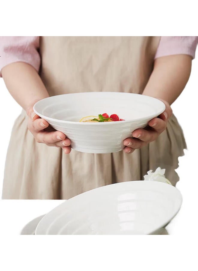 Ijarl (Ijarl) Bowl Set Ramen Bowl Large Soup Bowl Instant Noodle Bowl Soup Bowl White Porcelain Striped 8-Inch Ramen Bowl Set Of Two - Image 3