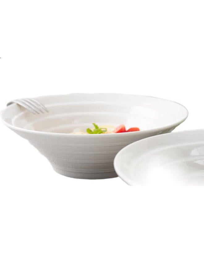 Ijarl (Ijarl) Bowl Set Ramen Bowl Large Soup Bowl Instant Noodle Bowl Soup Bowl White Porcelain Striped 8-Inch Ramen Bowl Set Of Two - Image 1