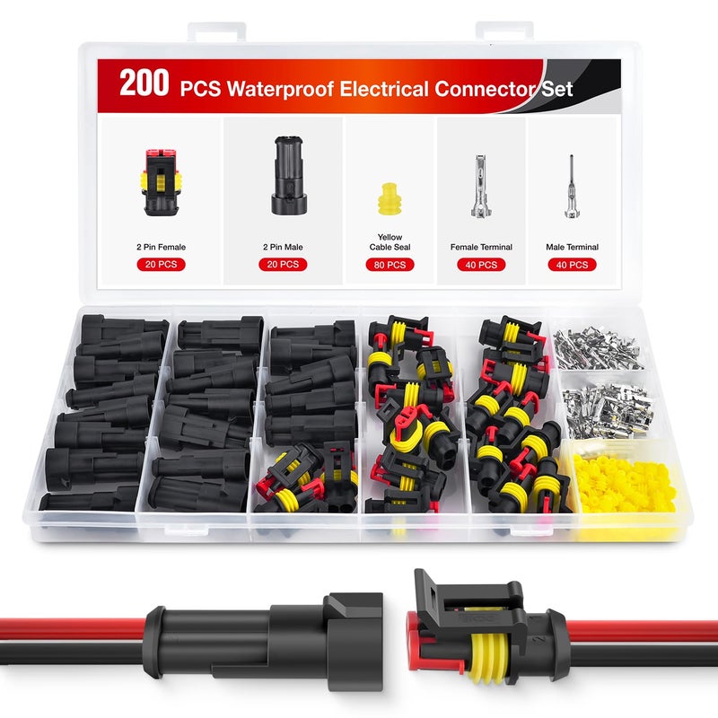 Nilight 200PCS 2 Pin Electrical Connector Plug Male Female Terminal Wire Waterproof Connectors 2 Way Automotive Connect Set for Car Truck Motorcycle Marine Boat 20 Sets - Image 2