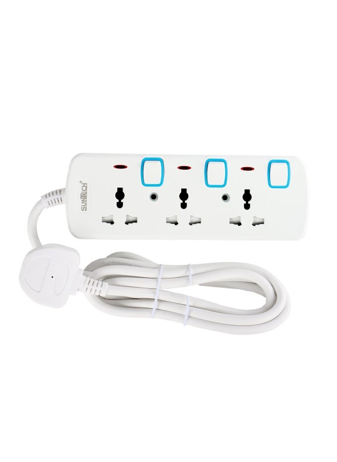 SUNTECH Universal Extension Socket 3 Way 2M Cable | Individual Switches |Indicator Lights| Child Safety Shutters |Fire-Resistant Materials | Bs Plug |3250W | Esma Certified St6103-2B  - Image 2