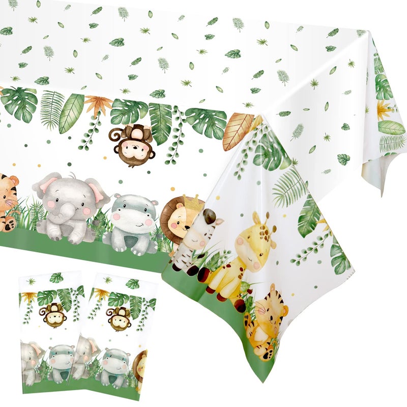 Heboland 2Pack Jungle Safari Party Table Covers Tablecloths,274 x 137 cm Plastic Table Cloth Rectangular for Baby Shower Wild One Boys Kids Birthday Animals Party Decorations - Image 1