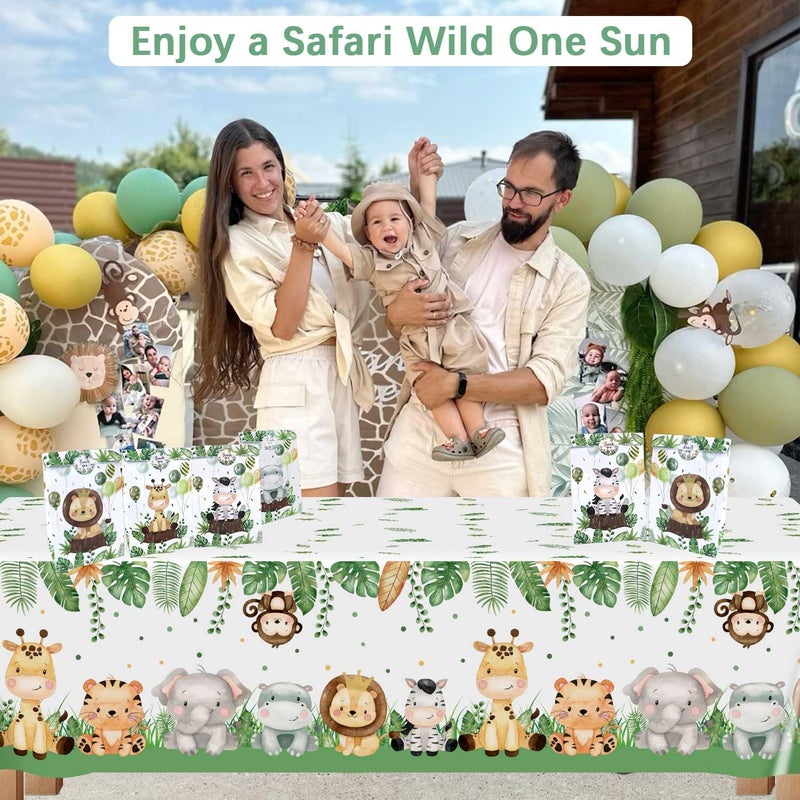 Heboland 2Pack Jungle Safari Party Table Covers Tablecloths,274 x 137 cm Plastic Table Cloth Rectangular for Baby Shower Wild One Boys Kids Birthday Animals Party Decorations - Image 2