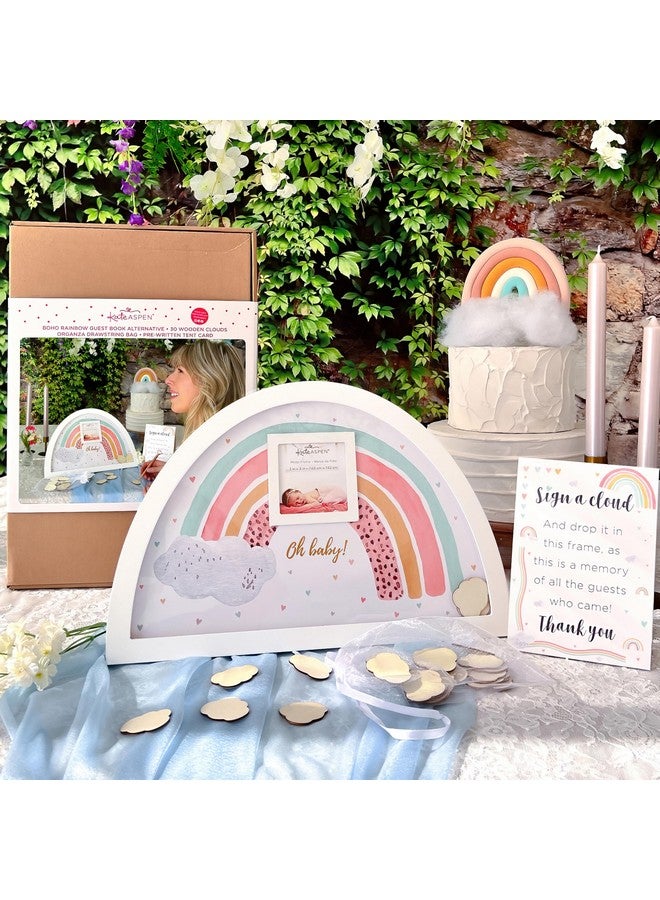 Kate Aspen Boho Baby Shower Guest Book Alternative Rainbow Frame with 30 Wooden Clouds by Kate Aspen, Frame for Sonogram Picture, Rainbow Baby Shower Decorations & Keepsake, Nursery Decor - Image 2