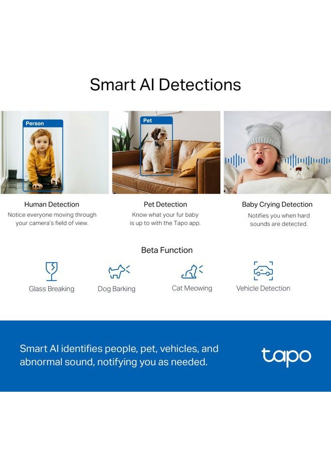 tapo كاميرا أمان TP-Link 2K QHD بان/ميل لمراقبة الحيوانات الأليفة، مراقبة الأطفال، كشف الحركة، تتبع الحركة، صوت ثنائي الاتجاه، رؤية ليلية، تخزين سحابي وبطاقة SD، تعمل مع أليكسا وGoogle Home (C220) - Image 2