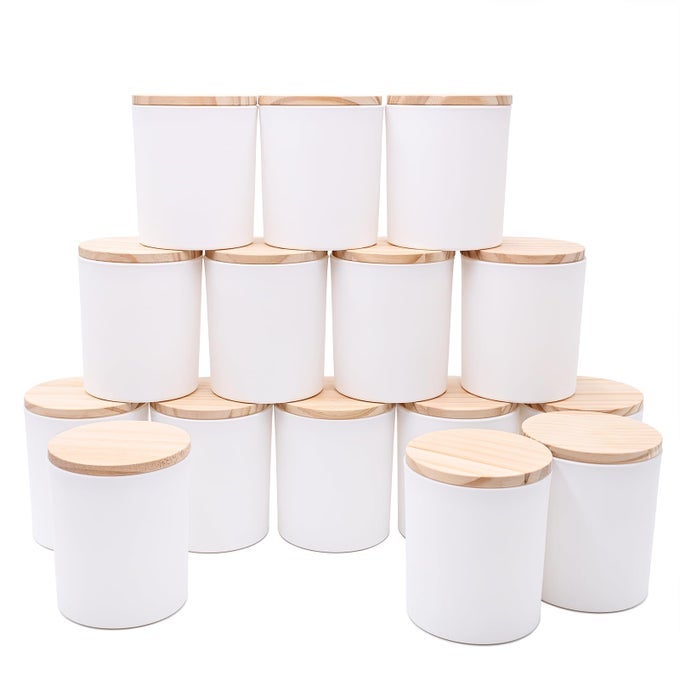 10 OZ THICK CANDLE JARS FOR MAKING CANDLES 15 PCS EMPTY JARS WITH WOOD LIDS FOR CANDLE MAKING SAMPLE CONTAINER MATTE WHITE