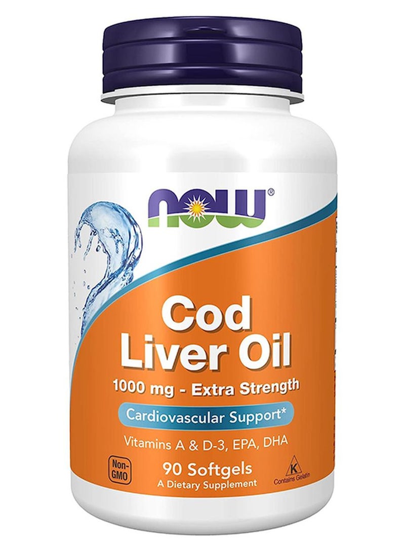 Now Foods Cod Liver Oil Extra Strength 1000 mg 90 Softgels - Image 1